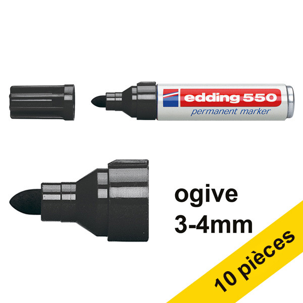 Edding Offre : 10x Edding 550 marqueur permanent (3 - 4 mm ogive) - noir  239504 - 1