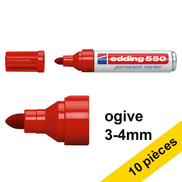 Edding Offre : 10x Edding 550 marqueur permanent (3 - 4 mm ogive) - rouge  239505 - 1