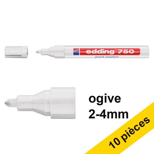 Edding Offre : 10x Edding 750 marqueur peinture à encre laquée (2 - 4 mm ogive) - blanc  239453 - 1