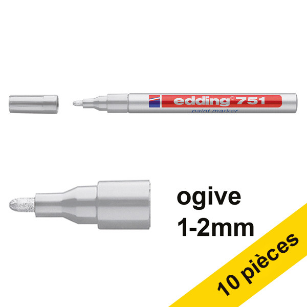 Edding Offre : 10x Edding 751 marqueur peinture (1 - 2 mm ogive) - argent  239469 - 1