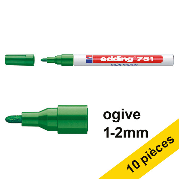 Edding Offre : 10x  Edding 751 marqueur peinture (1 - 2 mm ogive) - vert  239460 - 1