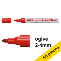 Offre : 10x Edding 8750 marqueur peinture spécial industrie (2 - 4 mm ogive) - rouge