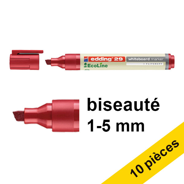 Edding Offre : 10x Edding EcoLine 29 marqueur pour tableau blanc (1 - 5 mm biseautée) - rouge  240372 - 1