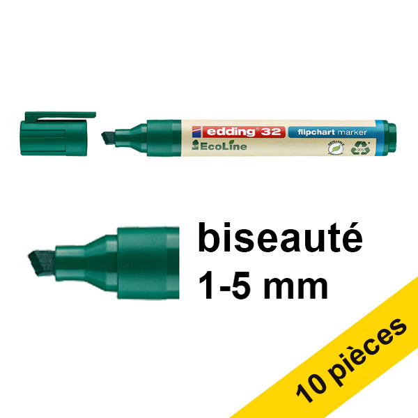 Edding Offre : 10x Edding EcoLine 32 marqueur pour chevalet (1 - 5 mm biseauté) - vert  240382 - 1