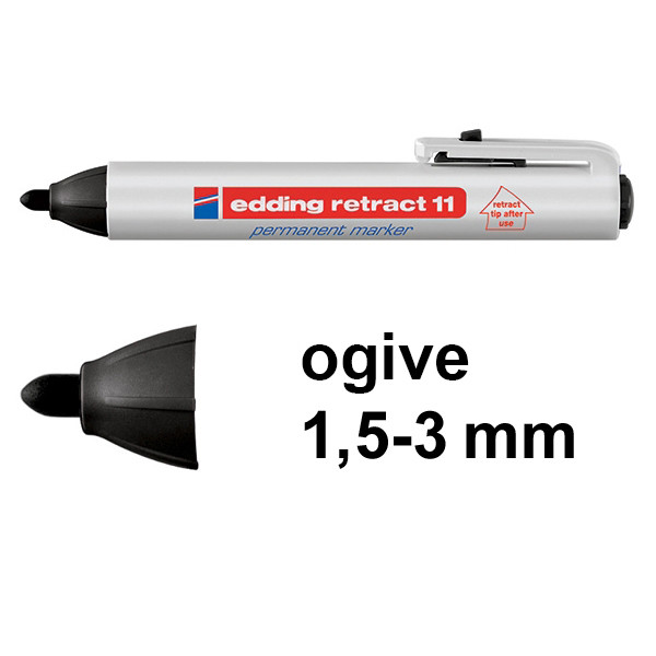 Edding Retract 11 marqueur permanent (1,5 - 3 mm ogive) - noir 4-11001 200835 - 1