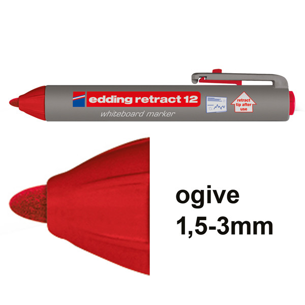 Edding Retract 12 marqueur pour tableaux blancs (1,5 - 3 mm ogive) - rouge 4-12002 200850 - 1