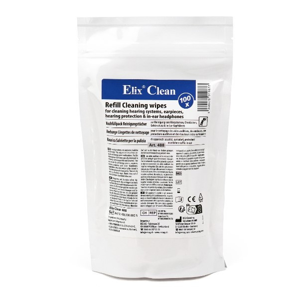 ElixClean lingettes nettoyantes en sachet pour appareils auditifs 100 pièces ADR00376 - 1