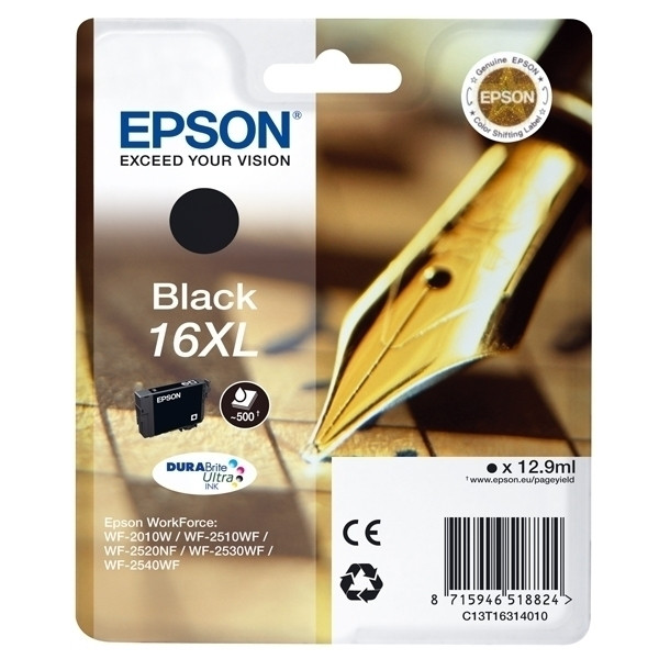Epson 16XL (T1631) cartouche d'encre à haute capacité (d'origine) - noir C13T16314010 C13T16314012 026530 - 1