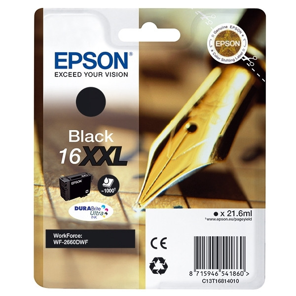 Epson 16XXL Epson (T1681) cartouche d'encre noire, très haute capacité (d'origine) C13T16814010 C13T16814012 902998 - 1