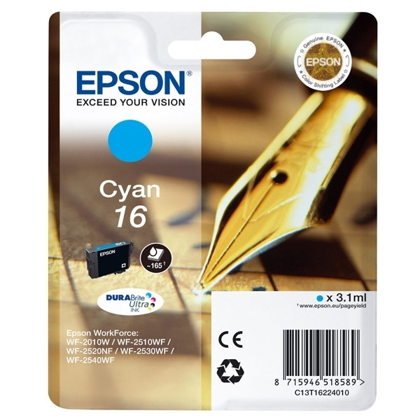 Epson 16 (T1622) cartouche d'encre cyan (d'origine) C13T16224010 C13T16224012 026522 - 1