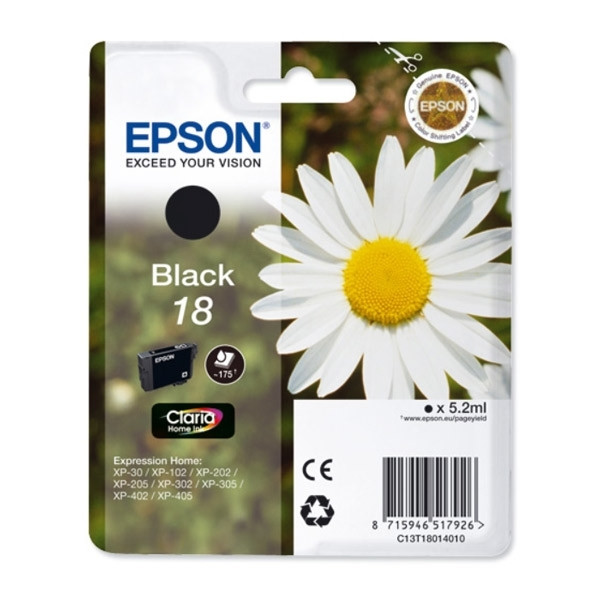 Epson 18 (T1801) cartouche d'encre noire (d'origine) C13T18014010 C13T18014012 900691 - 1