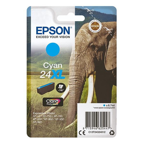 Epson 24XL (T2432) cartouche d'encre haute capacité (d'origine) - cyan C13T24324010 C13T24324012 026592 - 1