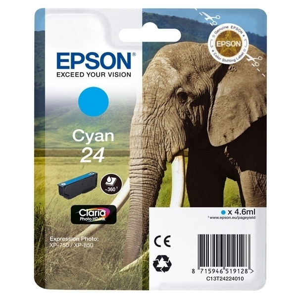 Epson 24 (T2422) cartouche d'encre cyan (d'origine) C13T24224010 C13T24224012 900775 - 1