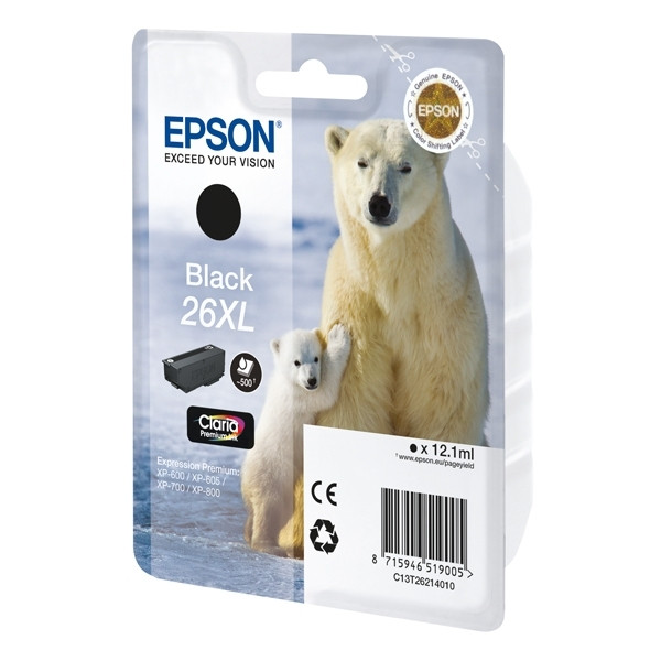 Epson 26XL (T2621) cartouche d'encre haute capacité (d'origine) - noir C13T26214010 C13T26214012 026508 - 1