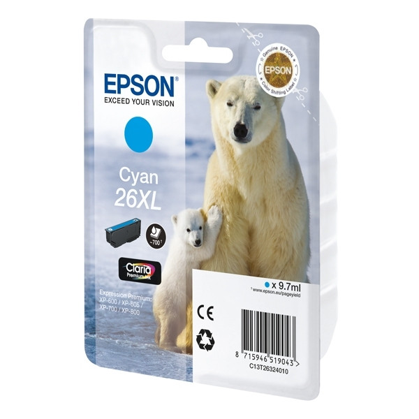 Epson 26XL (T2632) cartouche d'encre cyan à haute capacité (d'origine) C13T26324010 C13T26324012 902478 - 1