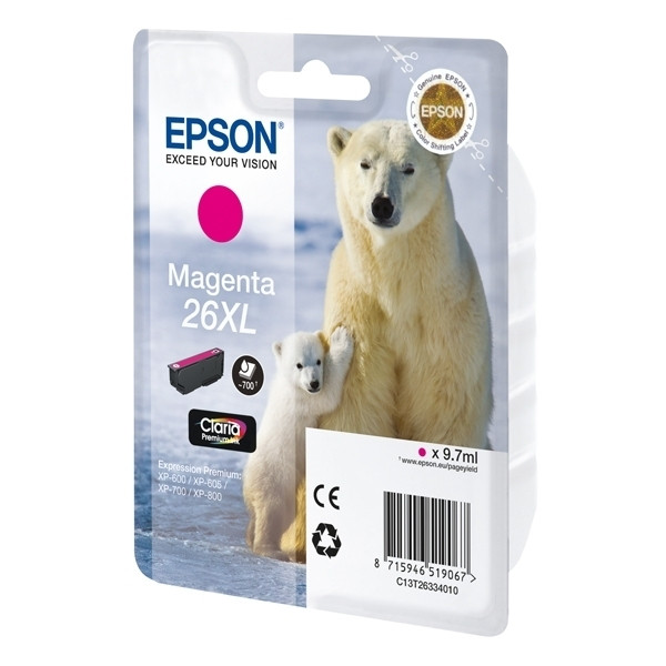 Epson 26XL (T2633) cartouche d'encre magenta à haute capacité (d'origine) C13T26334010 C13T26334012 902481 - 1