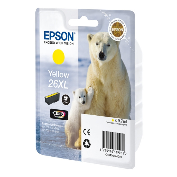 Epson 26XL (T2634) cartouche d'encre jaune haute capacité (d'origine) C13T26344010 C13T26344012 900544 - 1