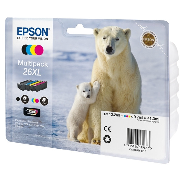 Epson 26XL (T2636) multipack noir + 3 couleurs haute capacité (d'origine) C13T26364010 C13T26364012 C13T26364020 026518 - 1