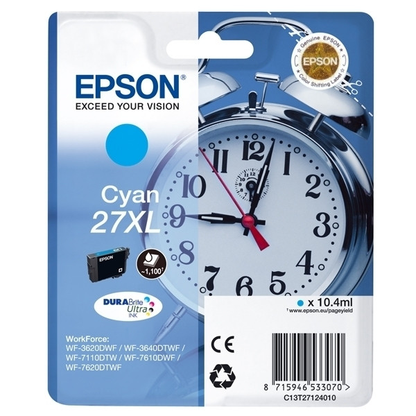 Epson 27XL (T2712) cartouche d'encre haute capacité (d'origine) - cyan C13T27124010 C13T27124012 026618 - 1