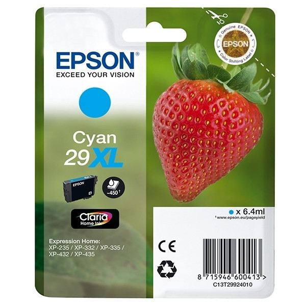 Epson 29XL (T2992) cartouche d'encre haute capacité (d'origine) - cyan C13T29924010 C13T29924012 026834 - 1