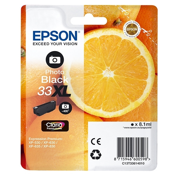 Epson 33XL (T3361) cartouche photo d'encre noire haute capacité (d'origine) C13T33614010 C13T33614012 026854 - 1