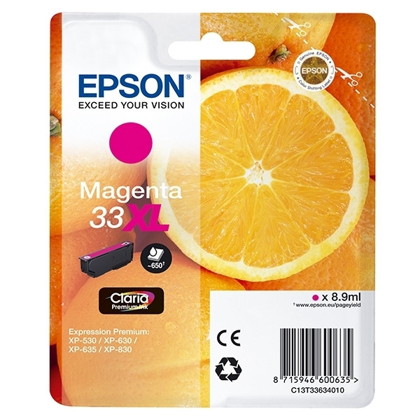 Epson 33XL (T3363) cartouche d'encre magenta à haute capacité (d'origine) C13T33634010 C13T33634012 902483 - 1