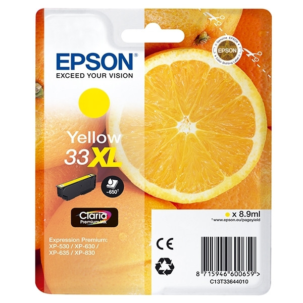 Epson 33XL (T3364) cartouche d'encre jaune haute capacité (d'origine) C13T33644010 C13T33644012 026866 - 1