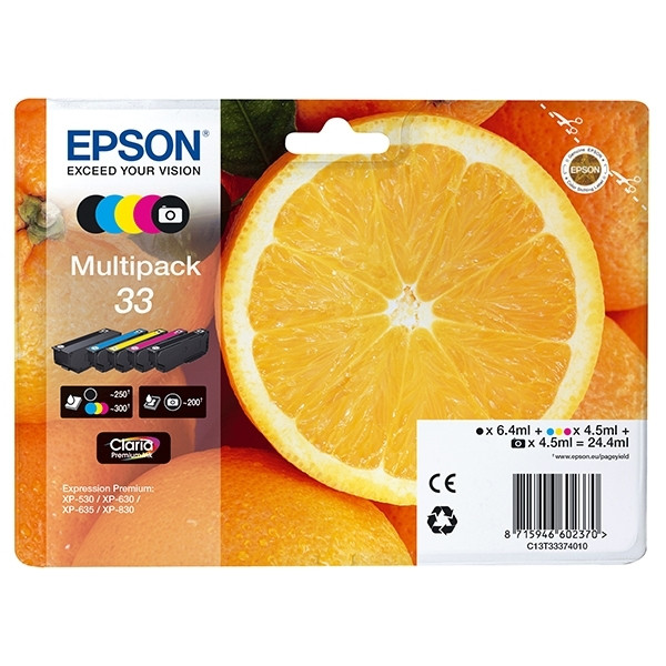 Epson 33 (T3337) multipack 5 couleurs (d'origine) C13T33374010 026868 - 1