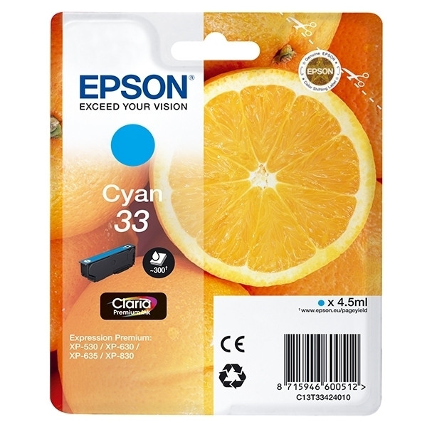 Epson 33 (T3342) cartouche d'encre cyan (d'origine) C13T33424010 C13T33424012 026856 - 1