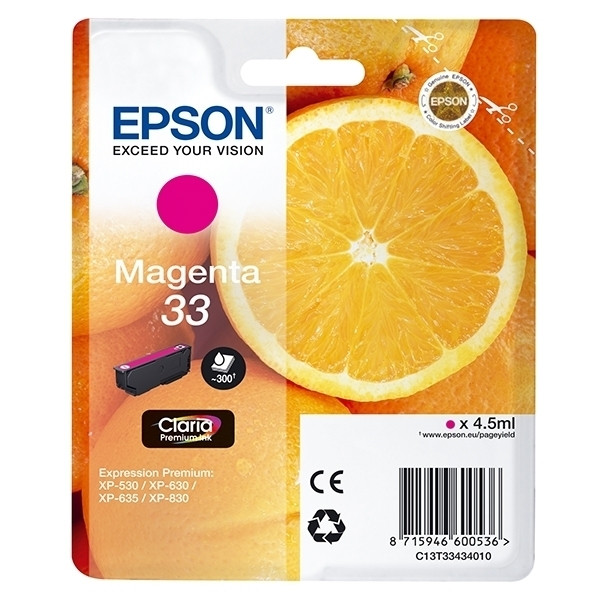 Epson 33 (T3343) cartouche d'encre (d'origine) - magenta C13T33434010 C13T33434012 026860 - 1