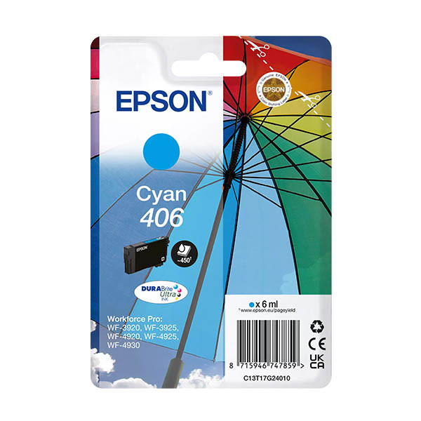 Epson 406 (T17G2) cartouche d'encre (d'origine) - cyan 652166 - 1