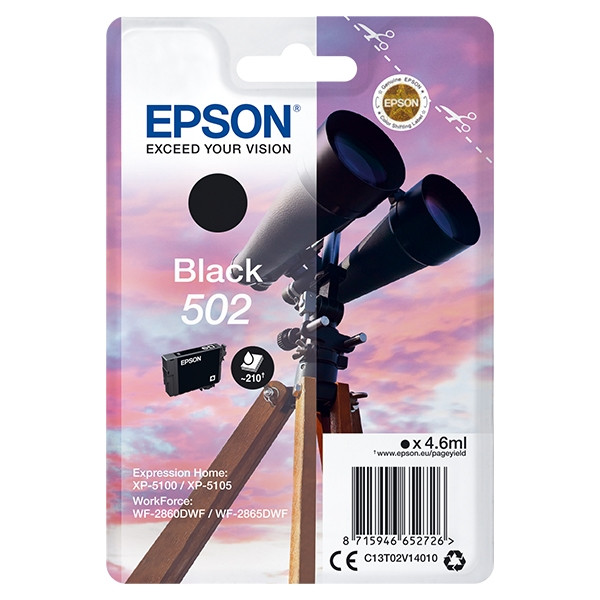 Epson 502 cartouche d'encre noire (d'origine) C13T02V14010 C13T02V14020 024100 - 1