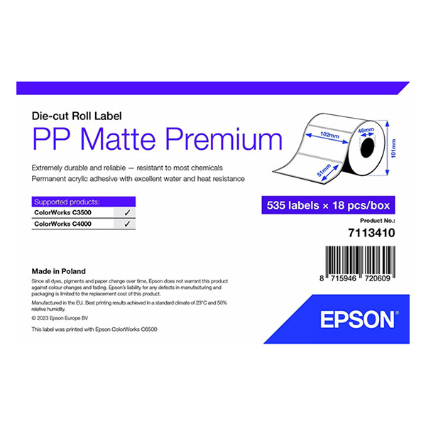 Epson 7113410 PP étiquette mate 102 x 51 mm (d'origine) 7113410 084475 - 1