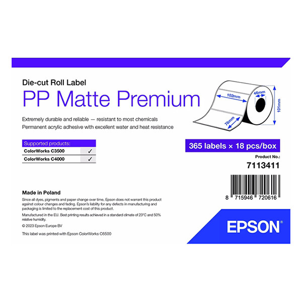 Epson 7113411 PP étiquette mate 102 x 76 mm (d'origine) 7113411 084476 - 1