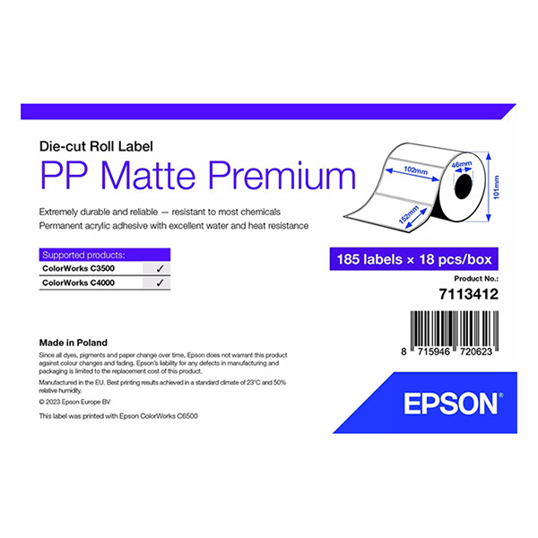 Epson 7113412 PP étiquette mate 102 x 152 mm (d'origine) 7113412 084477 - 1