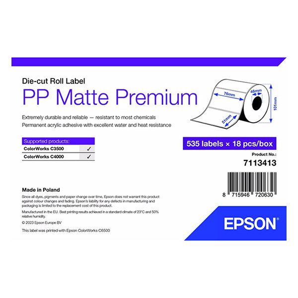 Epson 7113413 PP étiquette mate 76 x 51 mm (d'origine) 7113413 084478 - 1