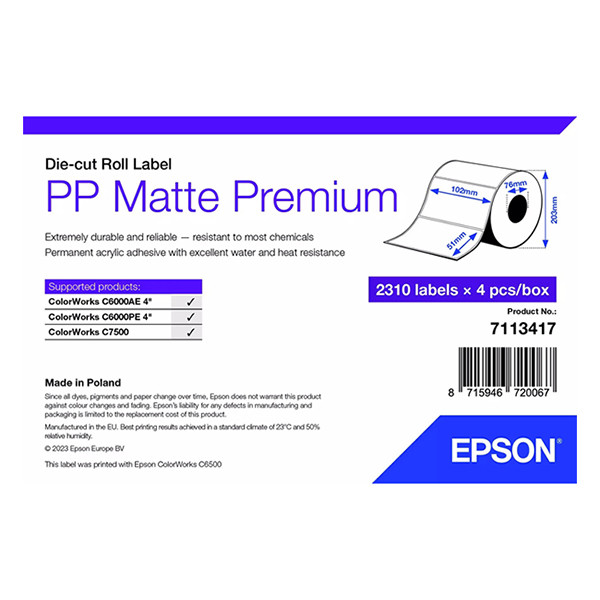 Epson 7113417 PP étiquette mate 102 x 51 mm (d'origine) 7113417 084480 - 1