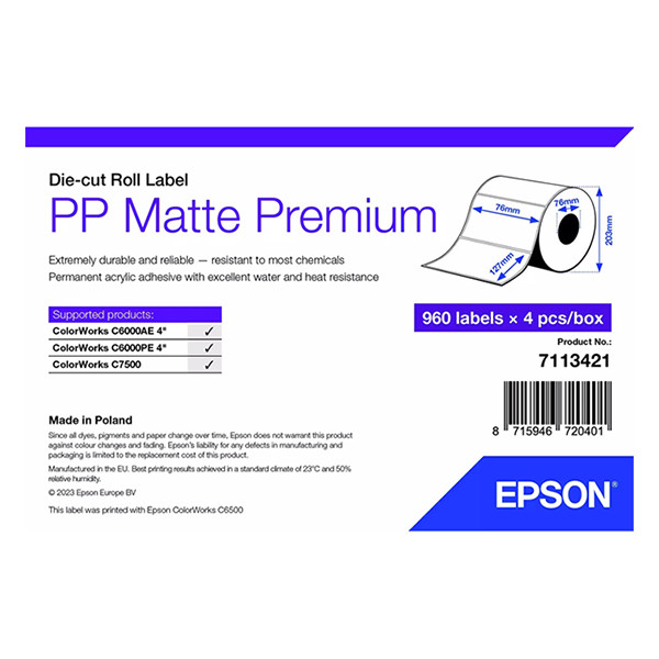 Epson 7113421 PP étiquette mate 76 x 127 mm (d'origine) 7113421 084484 - 1
