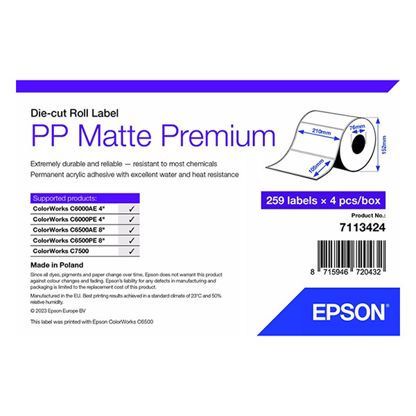 Epson 7113424 PP étiquette mate 210 x 105 mm (d'origine) 7113424 084487 - 1