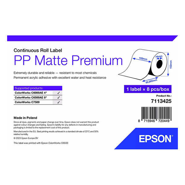 Epson 7113425 PP étiquette mate 102 mm x 55 m (d'origine) 7113425 084488 - 1