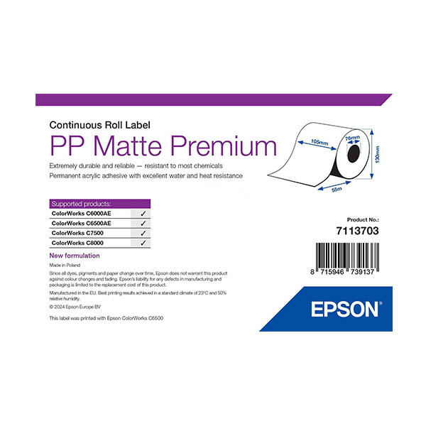 Epson 7113703 PP rouleau continu d'étiquettes mates 105 mm x 55 m (d'origine) 084296 - 1