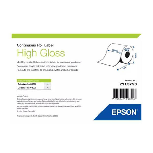 Epson 7113750 rouleau d'étiquettes en continu haute brillance 102 mm x 33 m (d'origine) 084258 - 1