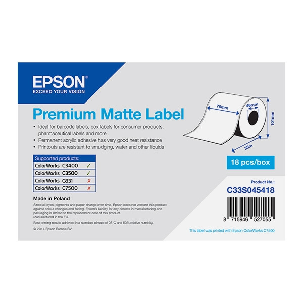 Epson C33S045418 rouleau d'étiquettes continues - mat premium 76 mm x 35 m (d'origine) C33S045418 083384 - 1