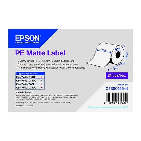 Epson C33S045544 PE rouleau d'étiquettes - mat 51 mm x 29 m (d'origine) C33S045544 083404 - 1