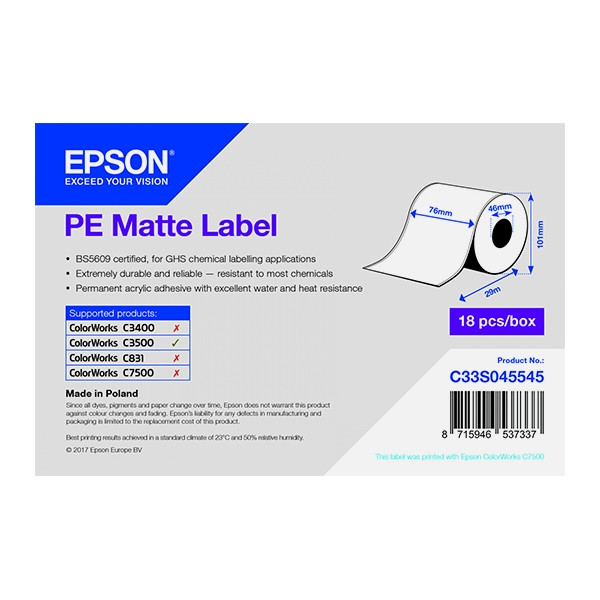 Epson C33S045545 PE rouleau d'étiquettes - mat 76 mm x 29 m (d'origine) C33S045545 083402 - 1