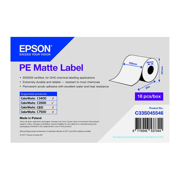 Epson C33S045546 PE rouleau d'étiquettes en continu - mat 102 mm x 29 m (d'origine) C33S045546 083400 - 1