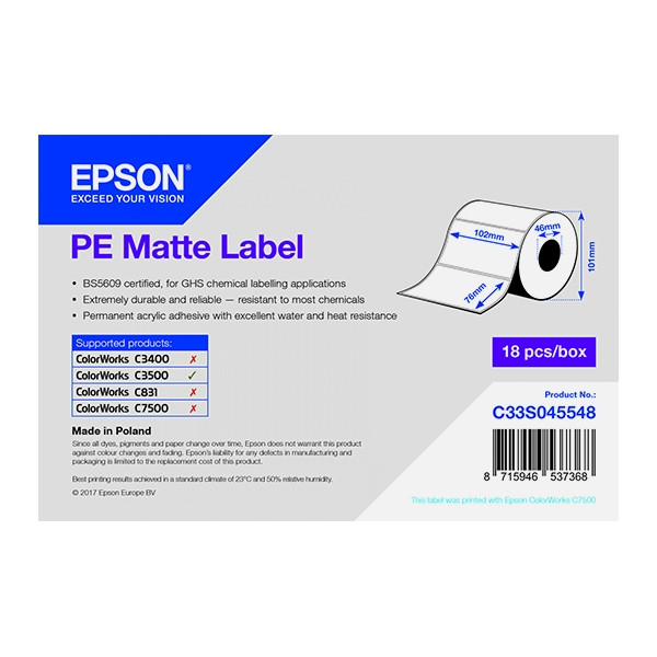 Epson C33S045548 PE rouleau d'étiquettes  - mat 102 x 76 mm (d'origine) C33S045548 083396 - 1