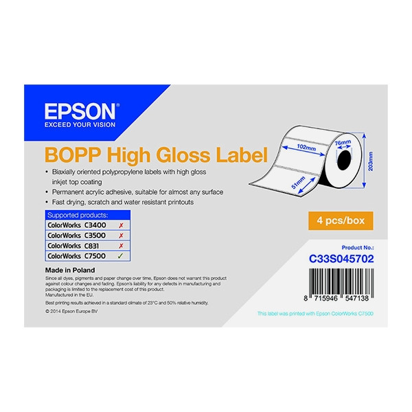 Epson C33S045702 BOPP rouleau d'étiquettes - haute brillance 102 x 51 mm (d'origine) C33S045702 083348 - 1