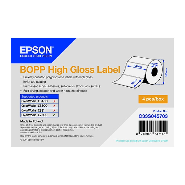 Epson C33S045703 BOPP rouleau d'étiquettes - haute brillance 102 x 76 mm (d'origine) C33S045703 083346 - 1