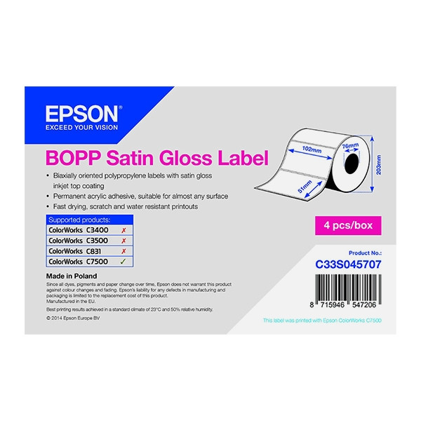 Epson C33S045707 BOPP rouleau d'étiquettes - satiné brillant 102 x 51 mm (d'origine) C33S045707 083336 - 1